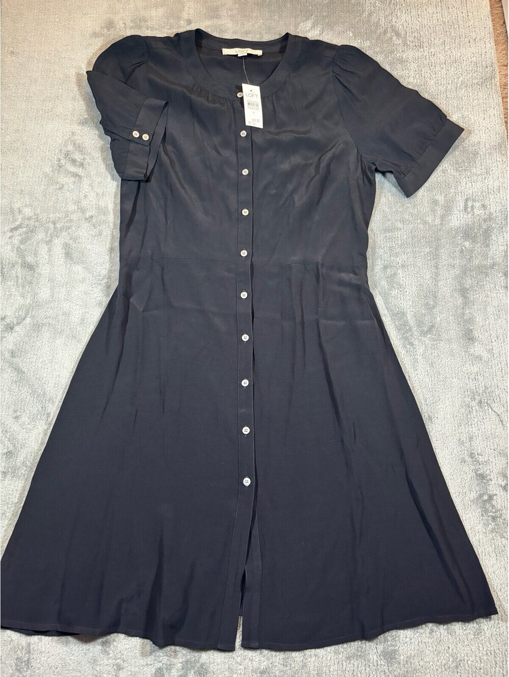 LOFT Black Dress Women’s Size 4 Classic Button Up New With Tags Button Detail
